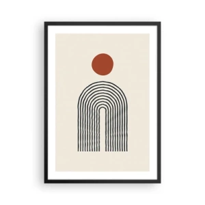 Plakat i sort ramme - Geometrisk abstraktion med en lineær bue og en rød cirkel. - 50x70cm - Magnetisme af former og farver - Moderne vægdekoration til stue og soveværelse ARTTOR