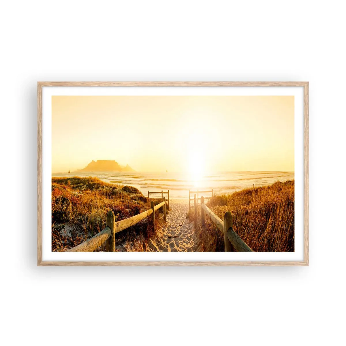 Plakat i ramme af lyst egetræ - Over klitten, mod solen - 91x61 cm