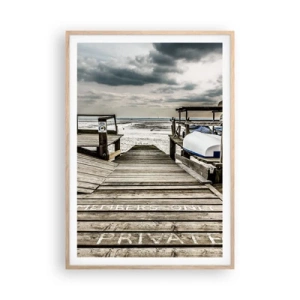 Plakat i ramme af lyst egetræ - Stranden i nord - 70x100 cm