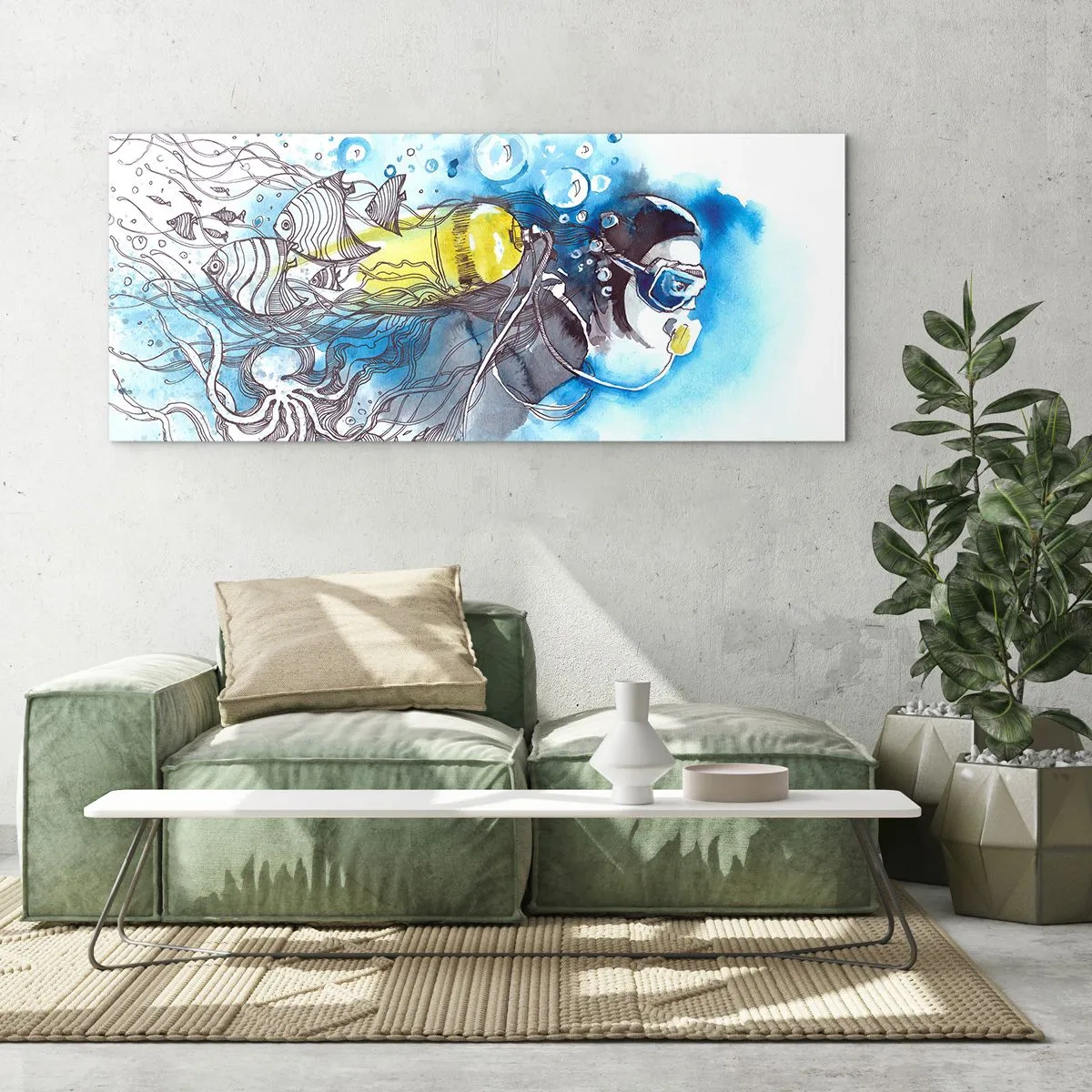 Billede på glas - Stor blå - 120x50 cm