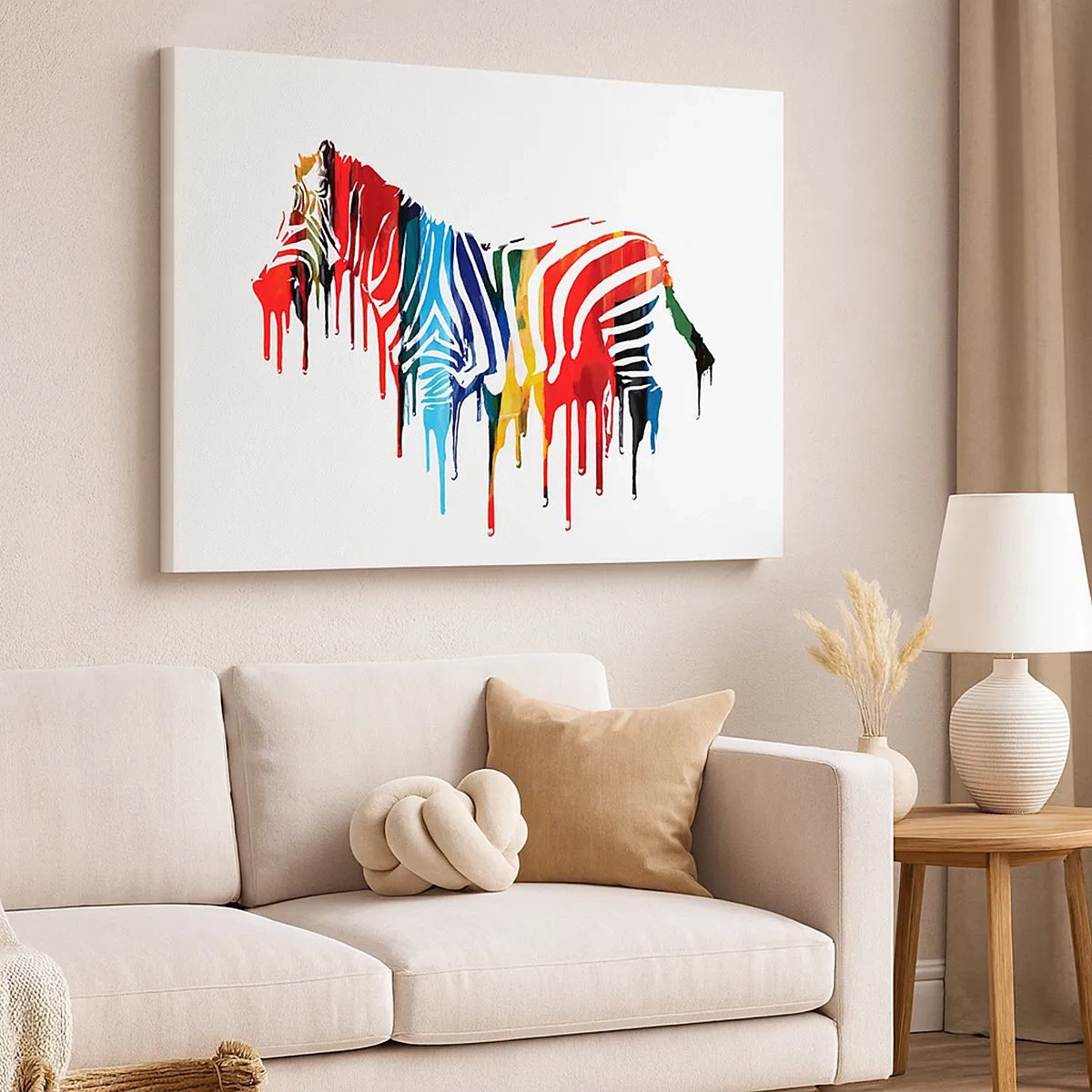 Lærredstryk - Billede på lærred - Abstrakt zebra i farverige farver med en malingseffekt - 70x50cm - Ikke kun sort og hvidt - Moderne vægdekoration til stue og soveværelse ARTTOR