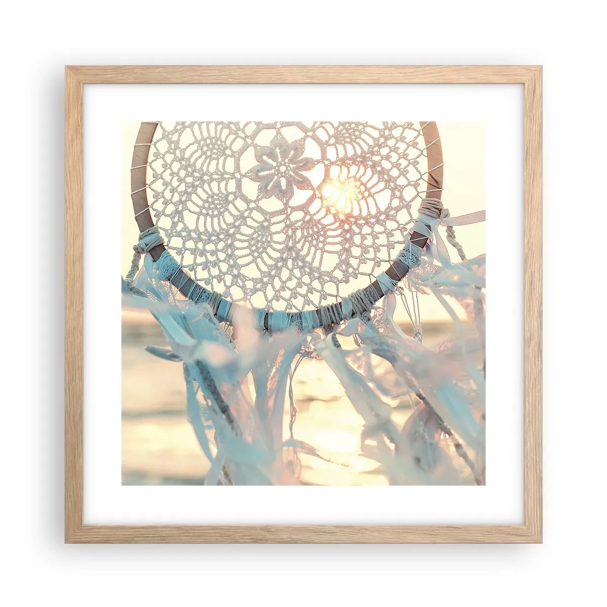 Plakat i ramme af lyst egetræ - Totem med blonder - 40x40 cm