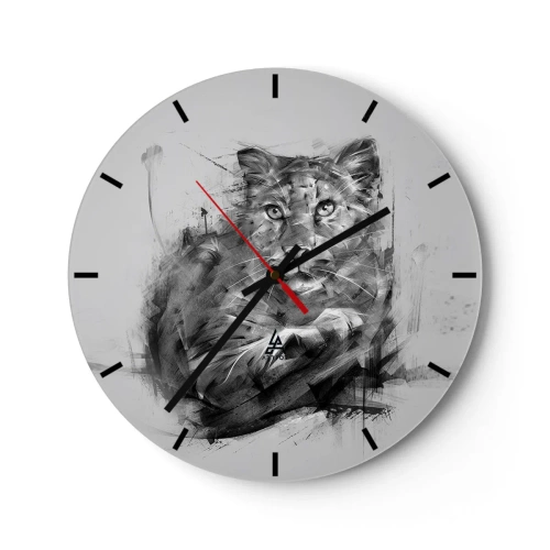 Vægur, Uret - Portræt af en tiger i sort-hvid abstraktion - 30x30cm - Ja, jeg lytter godt efter - Moderne vægdekoration til stue, køkken og soveværelse ARTTOR