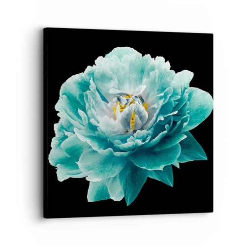 Lærredstryk - Billede på lærred - Blå og gyldne kronblade - 30x30 cm