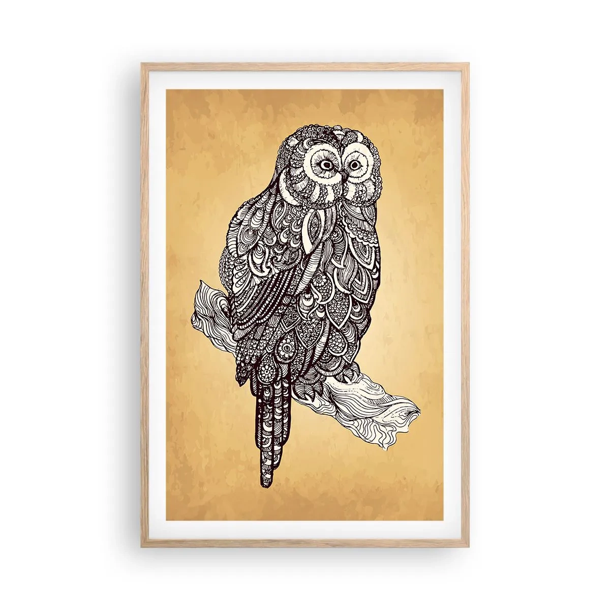 Plakat i ramme af lyst egetræ - Indviklede ornamenter af visdom - 61x91 cm