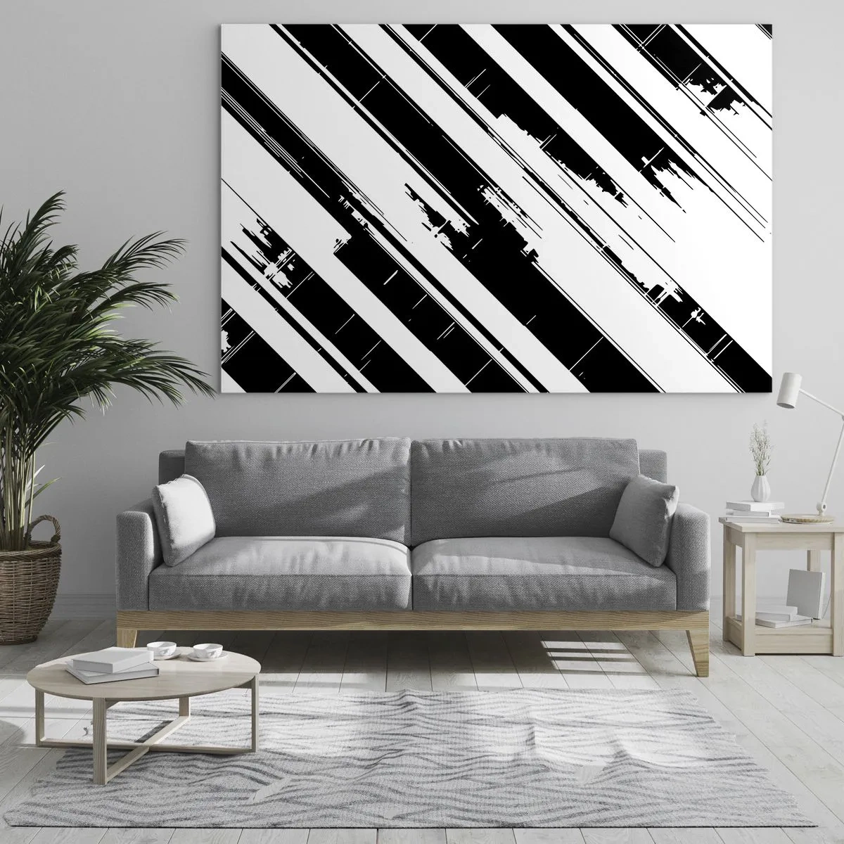 Billede på glas - Dynamiske sorte og hvide striber med en slidt effekt - 70x50cm - Intens og dynamisk komposition - Moderne vægdekoration til stue og soveværelse ARTTOR