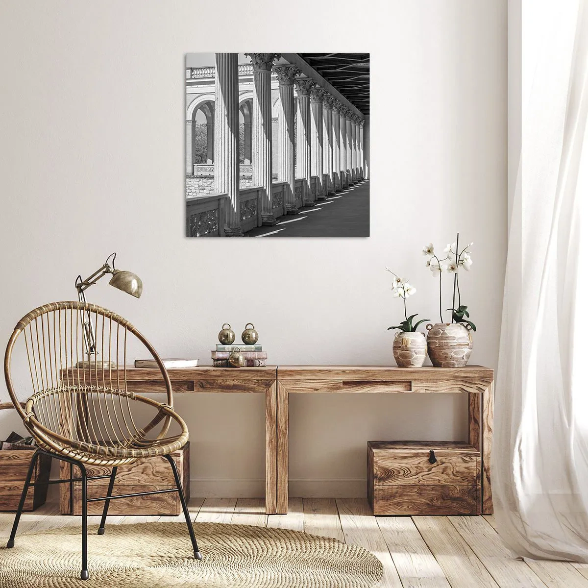 Lærredstryk - Billede på lærred - Solrig arkade - 50x50 cm