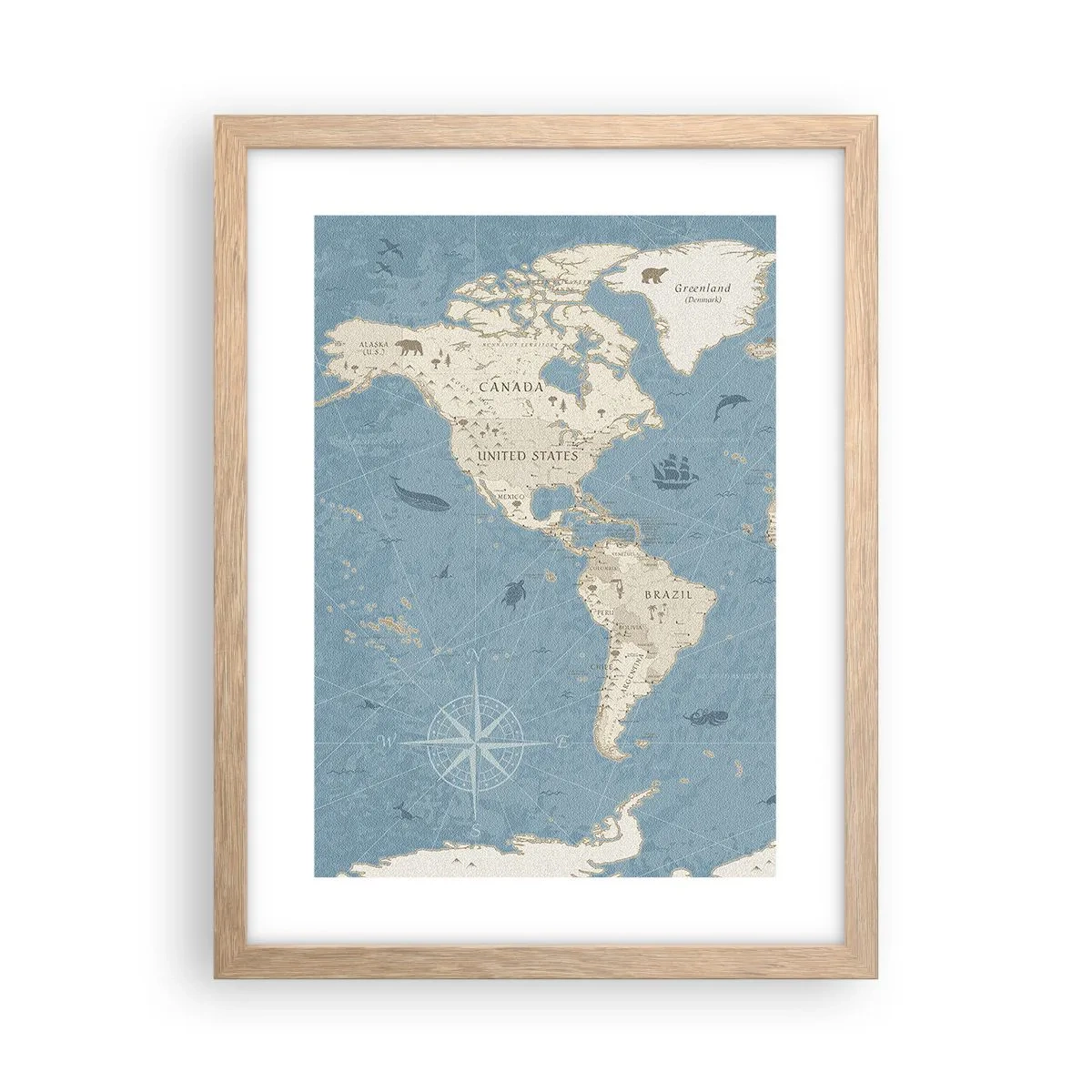 Plakat i ramme af lyst egetræ - En verden inden for rækkevidde - 30x40 cm