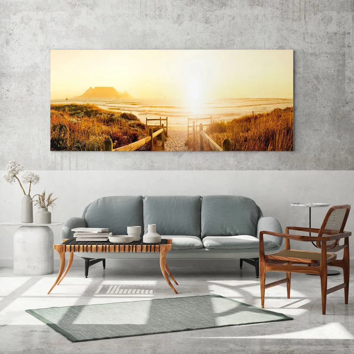 Billede på glas - Over klitten, mod solen - 100x40 cm