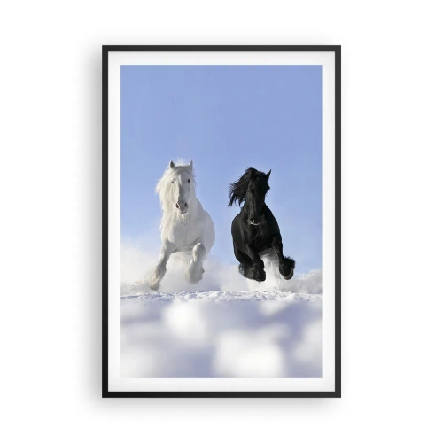 Plakat i sort ramme - Sort og hvid galop - 61x91 cm