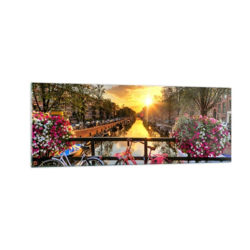 Billede på glas - Forårsmorgen i Amsterdam - 140x50 cm