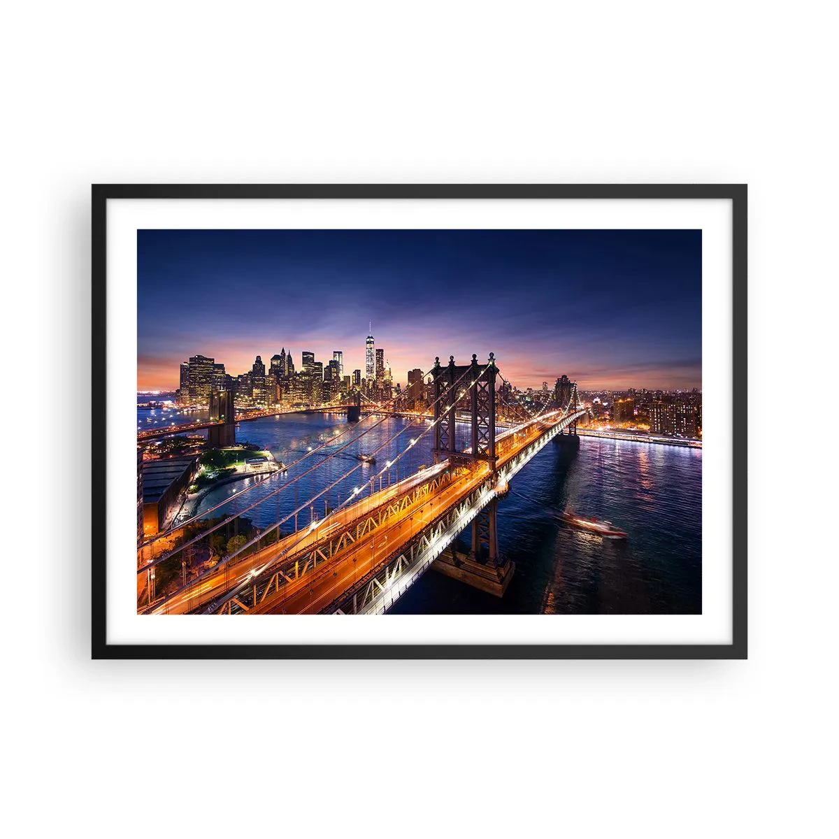 Plakat i sort ramme - En lysende bro til hjertet af byen - 70x50 cm