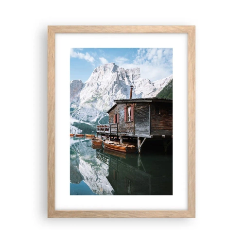 Plakat i ramme af lyst egetræ - Krystalklar bjergmorgen - 30x40 cm