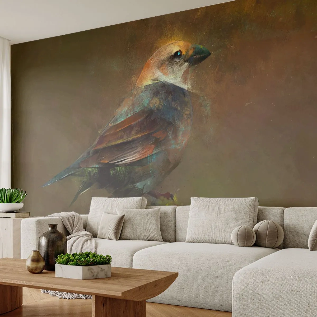 Fototapet Premium Canvas - Lille spurv, lille fugl - Abstraktion, Fugl, Natur - 150x105 cm