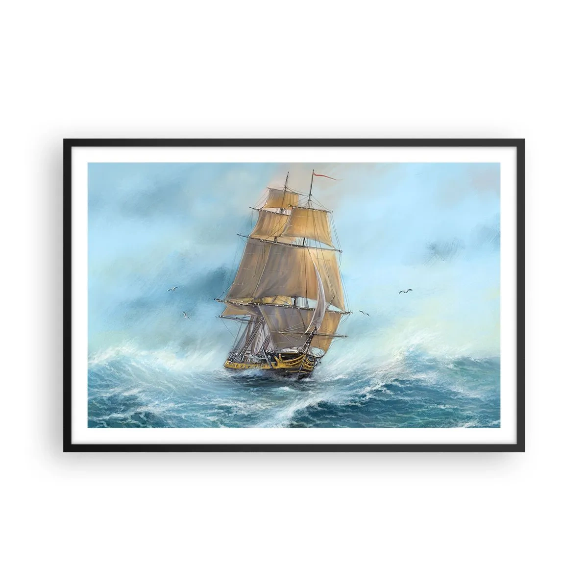 Plakat i sort ramme - Bølgende gennem bølgerne - 91x61 cm