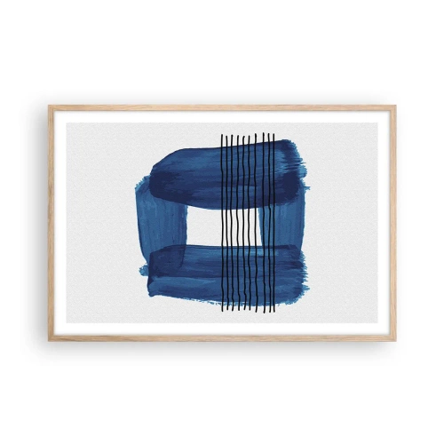 Plakat i ramme af lyst egetræ - Blå-sort sammensætning - 91x61 cm