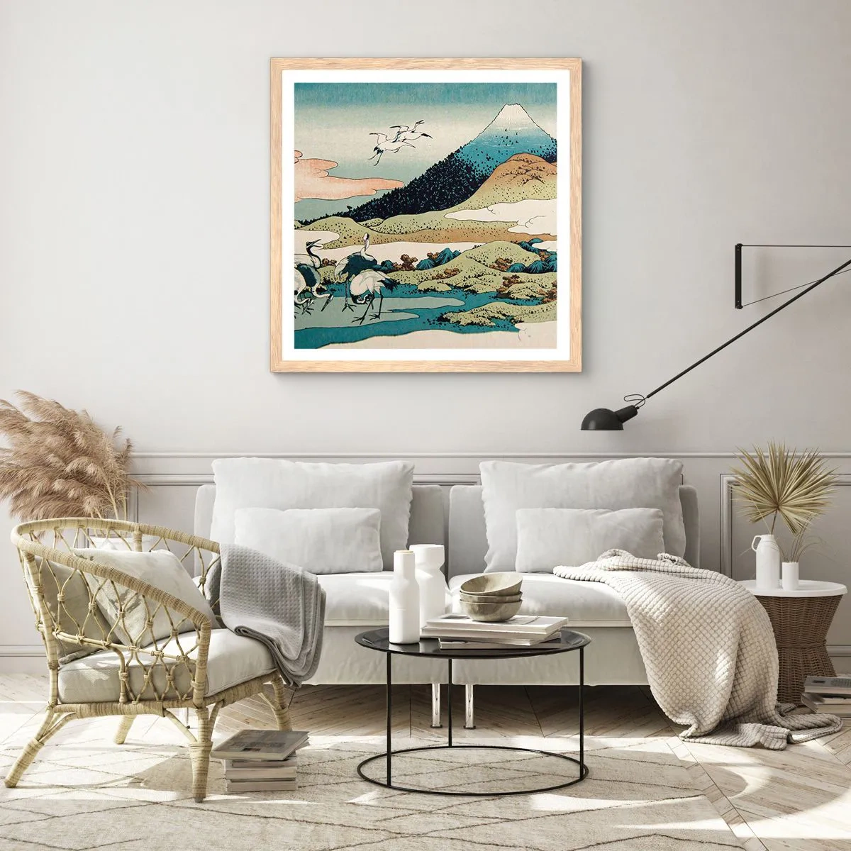 Plakat i ramme af lyst egetræ - I japansk ånd - 50x50 cm