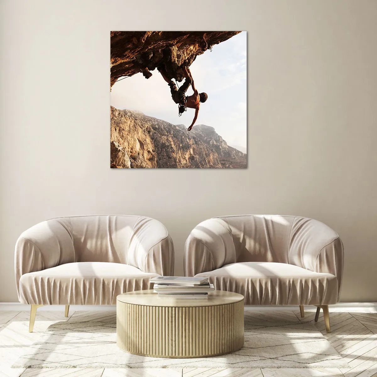 Billede på glas - Verden skrumpede ind i en håndfuld på en klippeskrænt - 70x70 cm