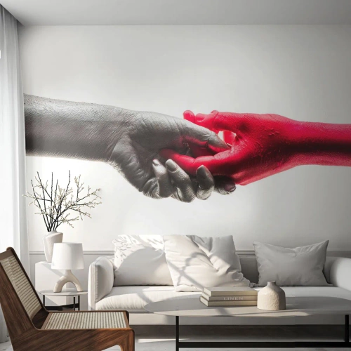 Fototapet Premium Sand - Sammen, om end forskellige - Menneskehænder, Hånd, Abstraktion - 400x280 cm