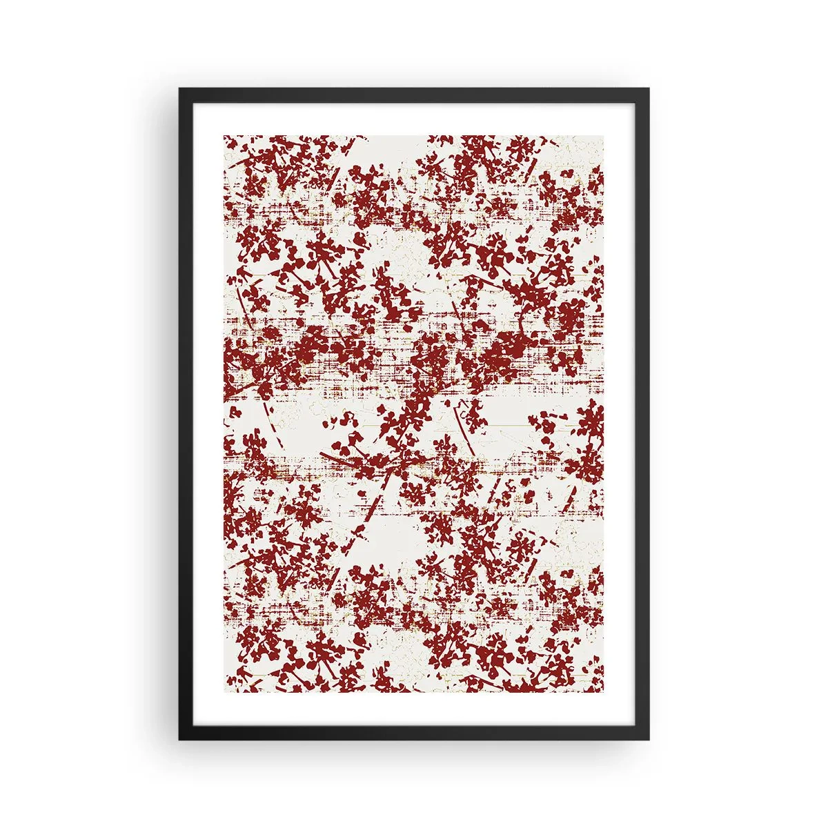 Plakat i sort ramme - Røde blomsterdetaljer på en lys baggrund - 50x70cm - Som en gammel percale - Moderne vægdekoration til stue og soveværelse ARTTOR