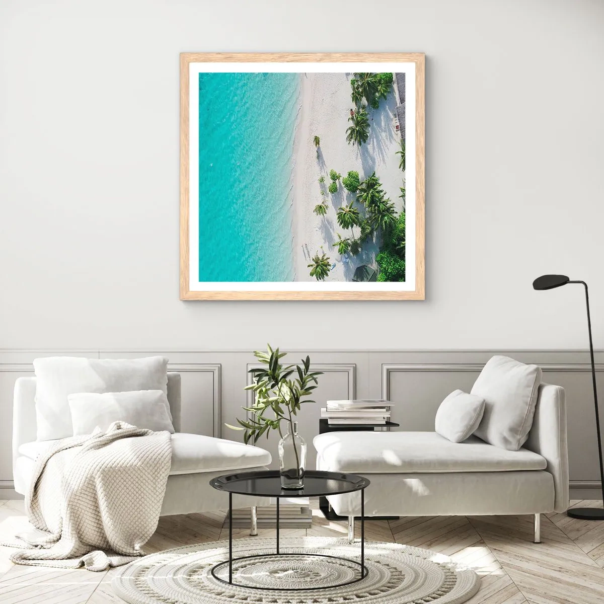 Plakat i ramme af lyst egetræ - Ferie i paradis - 60x60 cm