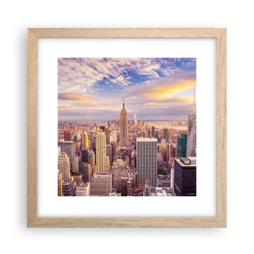 Plakat i ramme af lyst egetræ - Ræk ud efter skyerne selv - 30x30 cm
