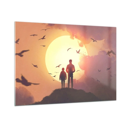 Billede på glas - Ansigt til ansigt med solen - 100x70 cm