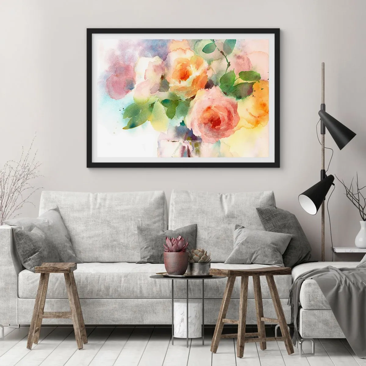 Plakat i sort ramme - Delikat som akvarelfarve - 40x30 cm