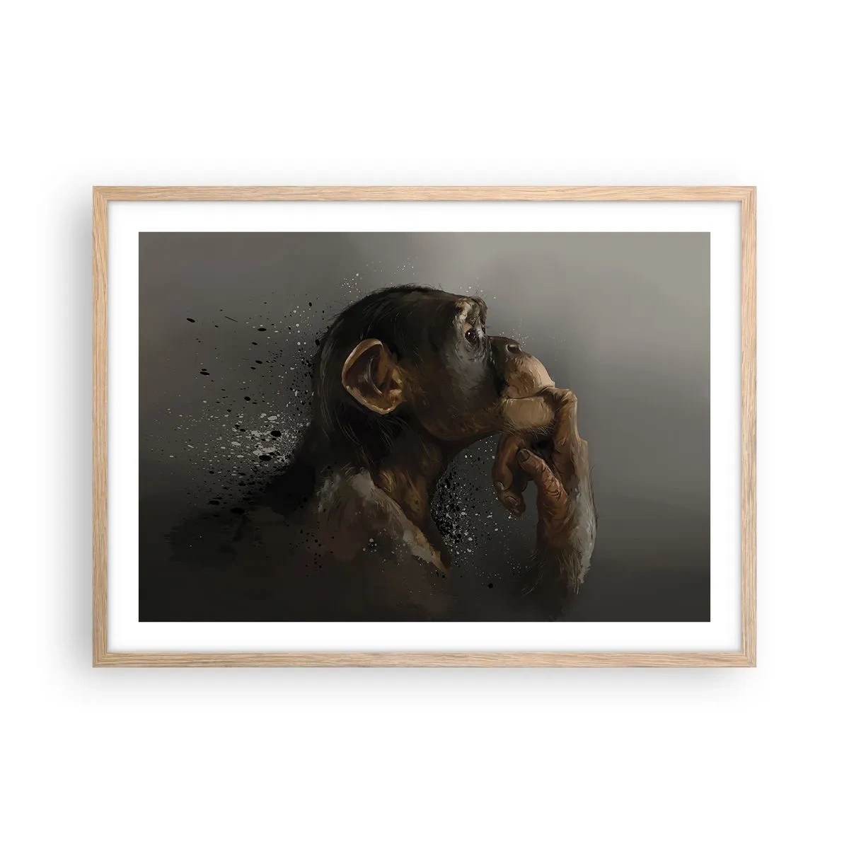 Plakat i ramme af lyst egetræ - Helt sikkert en tænker - 70x50 cm