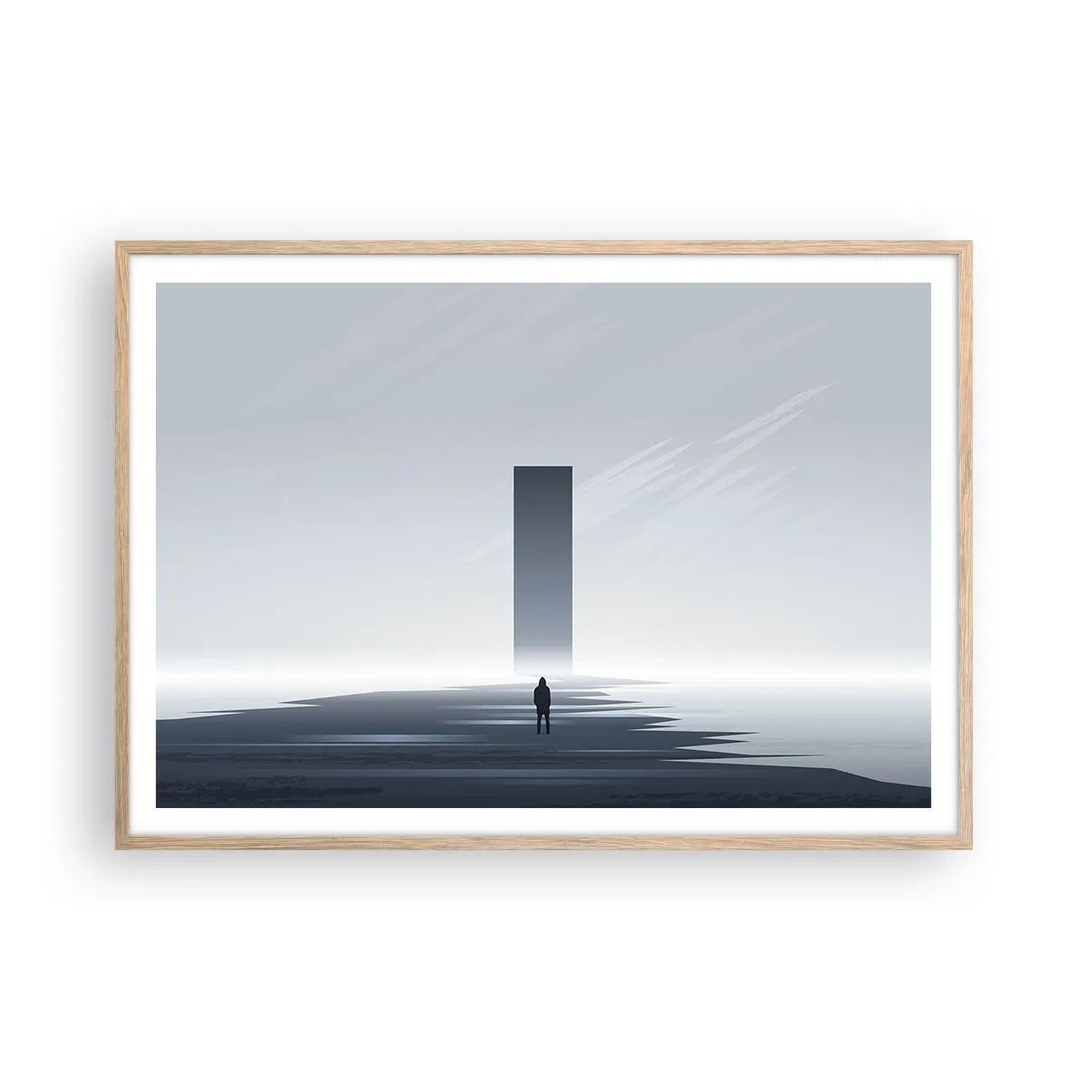 Plakat i ramme af lyst egetræ - Mulighed eller trussel? - 100x70 cm