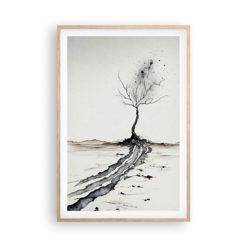 Plakat i ramme af lyst egetræ - Vinterens melankoli - 61x91 cm