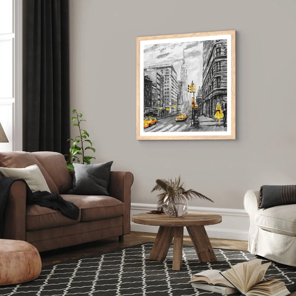 Plakat i ramme af lyst egetræ - En fortælling fra New York - 60x60 cm