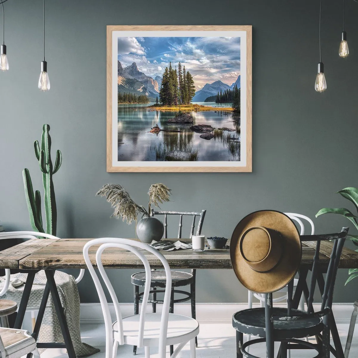 Plakat i ramme af lyst egetræ - Over store og klare vande… - 60x60 cm