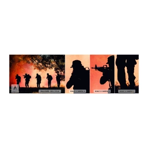 Prøve Fototapet Selvklæbende Deluxe Sticker - ...Alle for én. - Soldat, Våben, Riffel - 100x30 cm