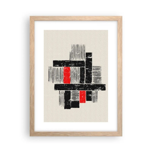 Plakat i ramme af lyst egetræ - Rødt og sort - 30x40 cm