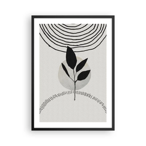 Plakat i sort ramme - Minimalistisk bladillustration med geometriske mønstre - 50x70cm - Komposition: naturens ritualer - Moderne vægdekoration til stue og soveværelse ARTTOR
