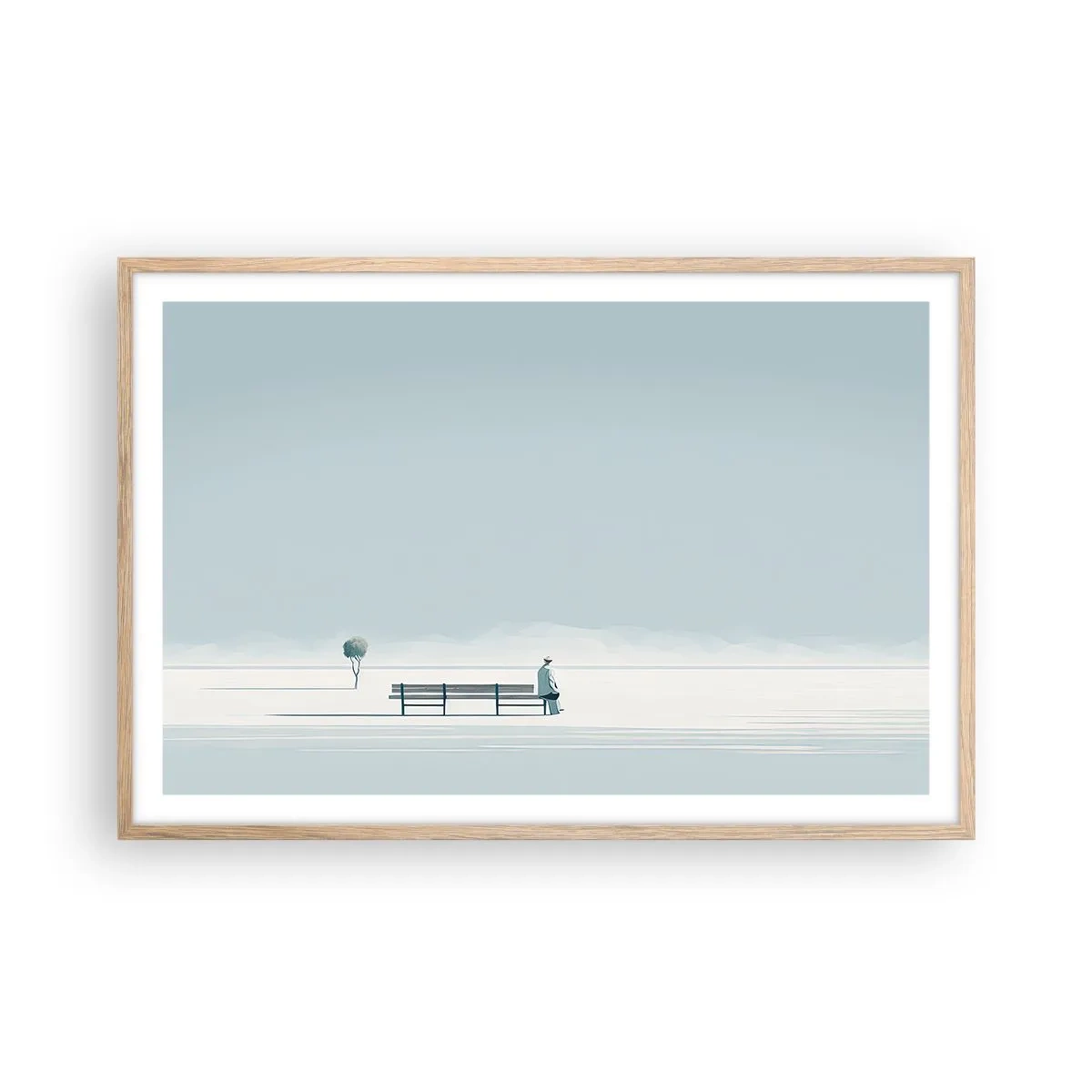 Plakat i ramme af lyst egetræ - Ja, jeg venter. - 91x61 cm