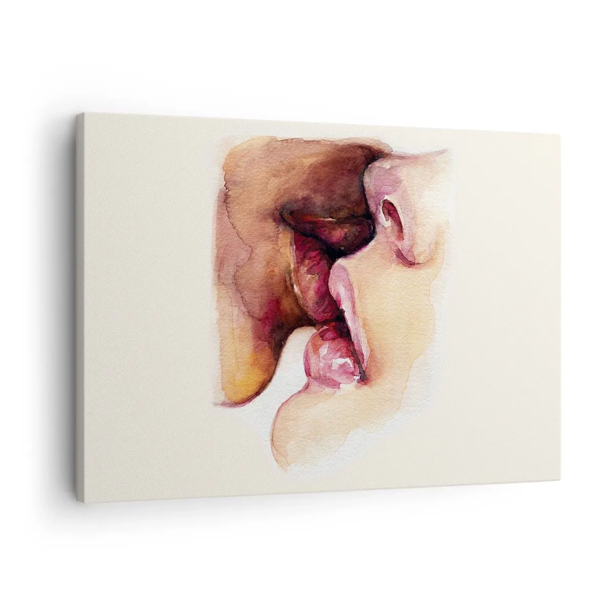 Lærredstryk - Billede på lærred - Et akvarelmaleri af et nærbillede af et ansigt - 70x50cm - Som nat og dag, jord og himmel - Moderne vægdekoration til stue og soveværelse ARTTOR