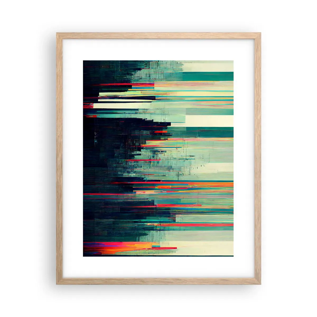 Plakat i ramme af lyst egetræ - Futuristisk by - 40x50 cm