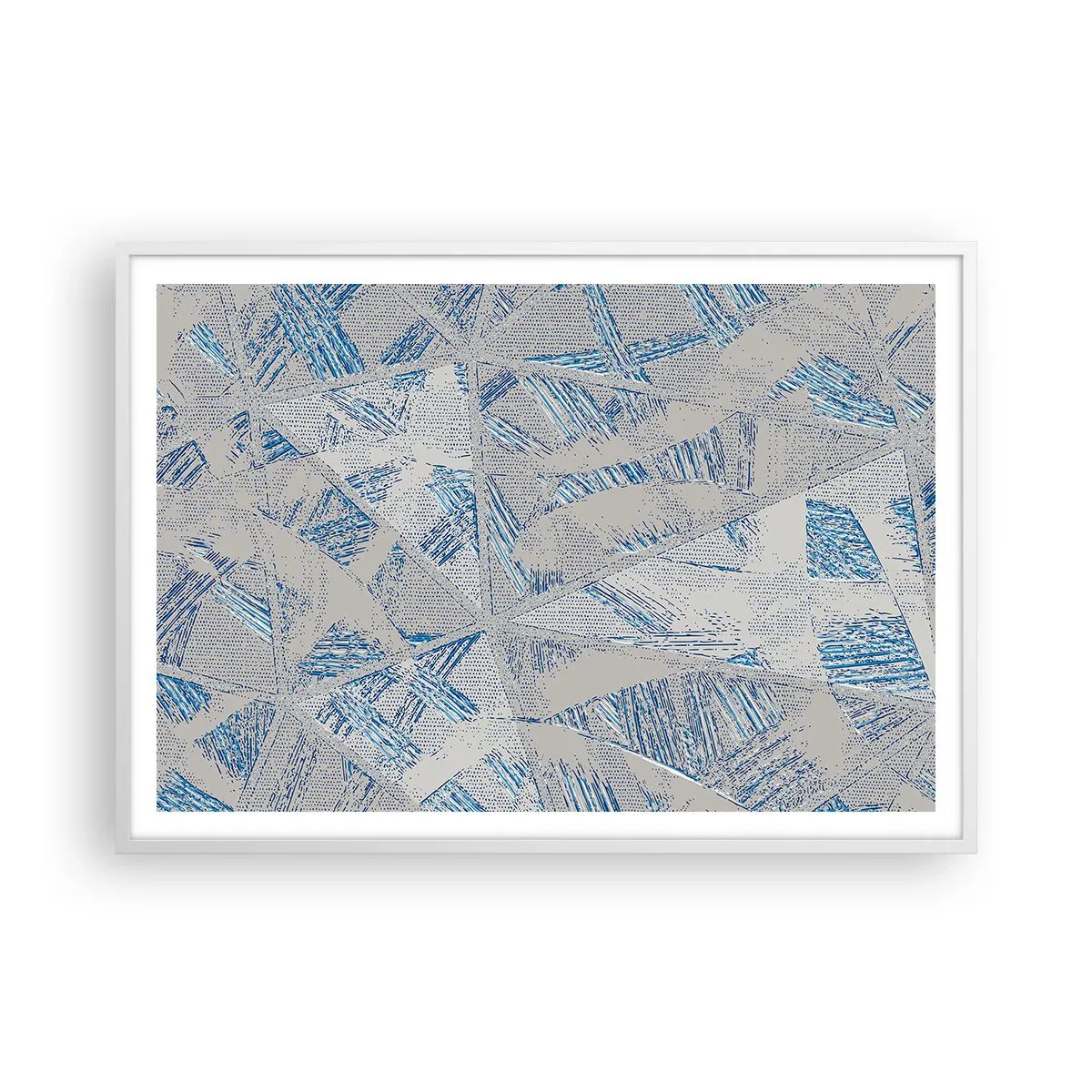 Plakat i hvid ramme - I en gråblå labyrint - 100x70 cm