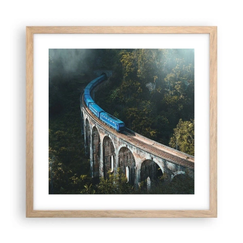 Plakat i ramme af lyst egetræ - Tog til naturen - 40x40 cm