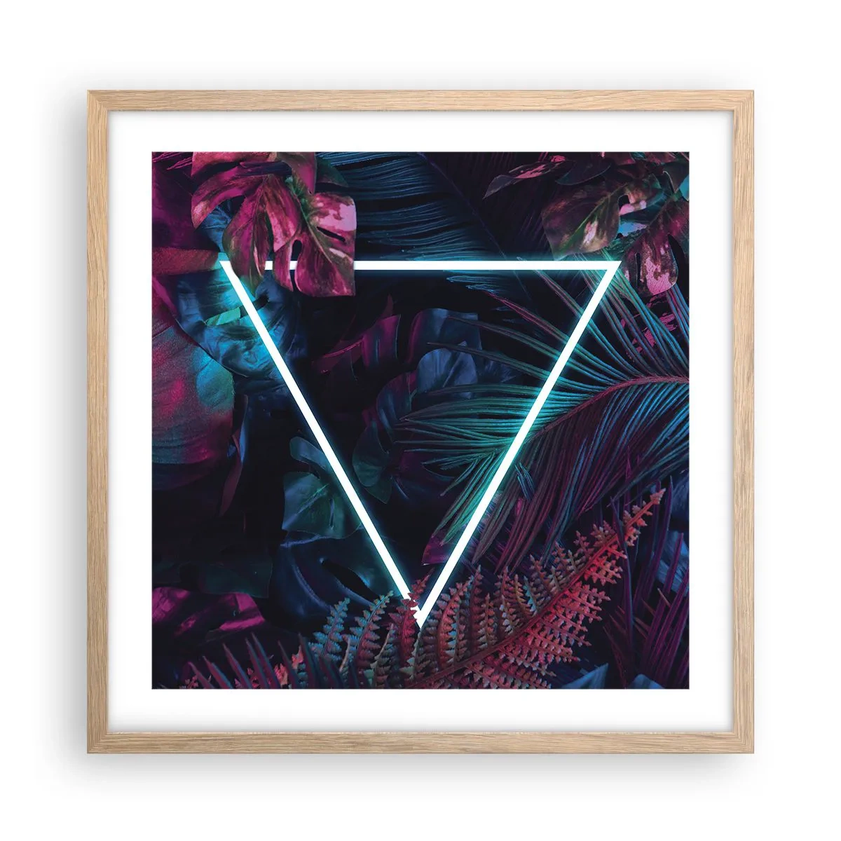 Plakat i ramme af lyst egetræ - Have i disco-stil - 50x50 cm