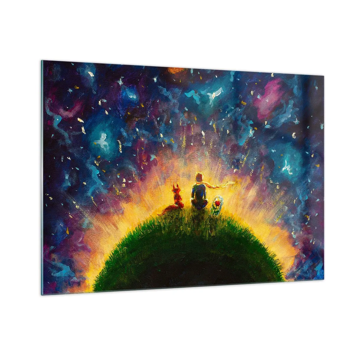 Billede på glas - Kærlighed og venskab - hele verden - 100x70 cm