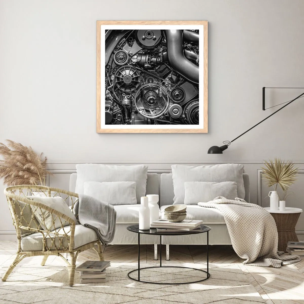 Plakat i ramme af lyst egetræ - Mekanikkens poesi - 60x60 cm