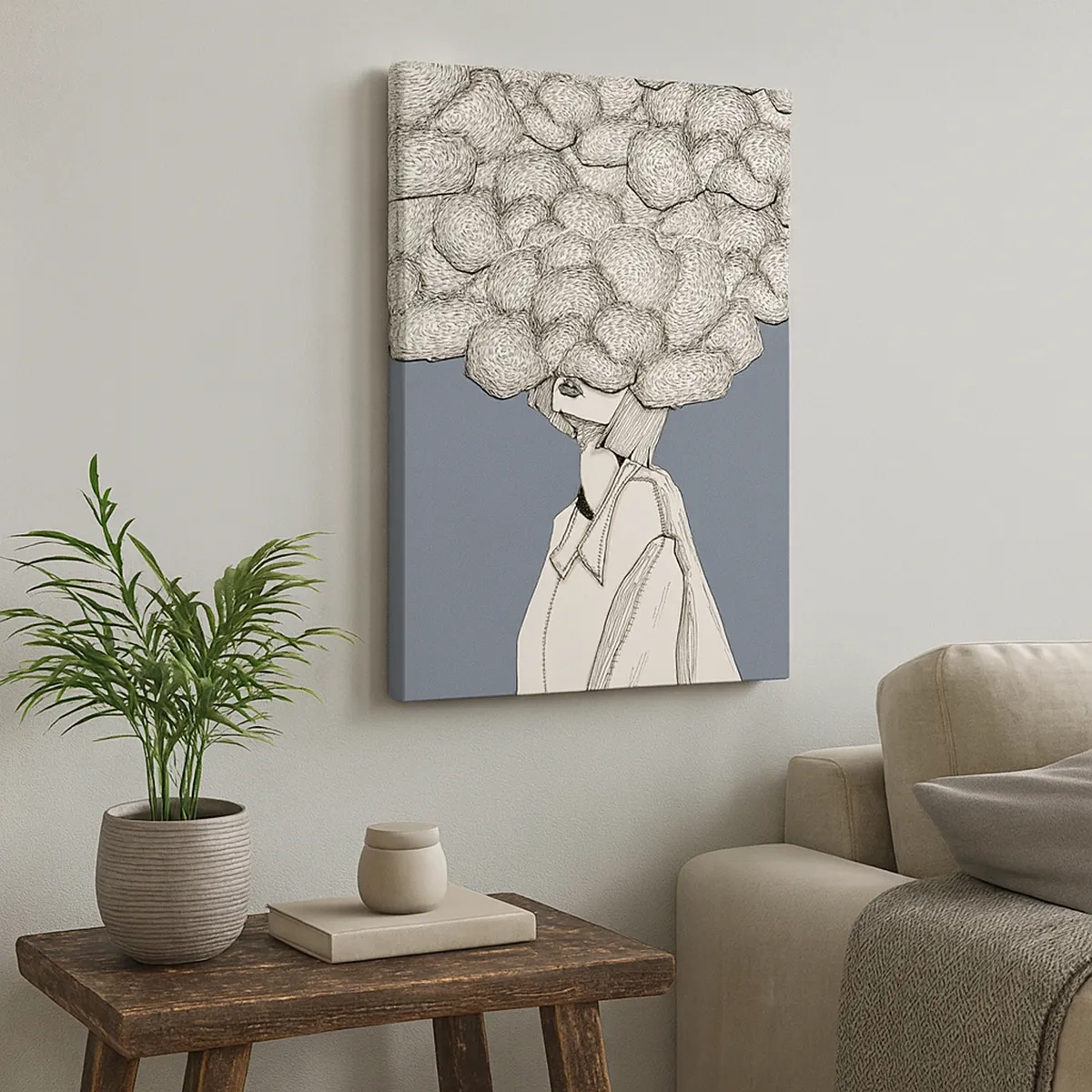 Lærredstryk - Billede på lærred - Med hovedet i skyerne - 50x70 cm