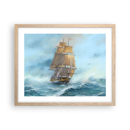 Plakat i ramme af lyst egetræ - Bølgende gennem bølgerne - 50x40 cm