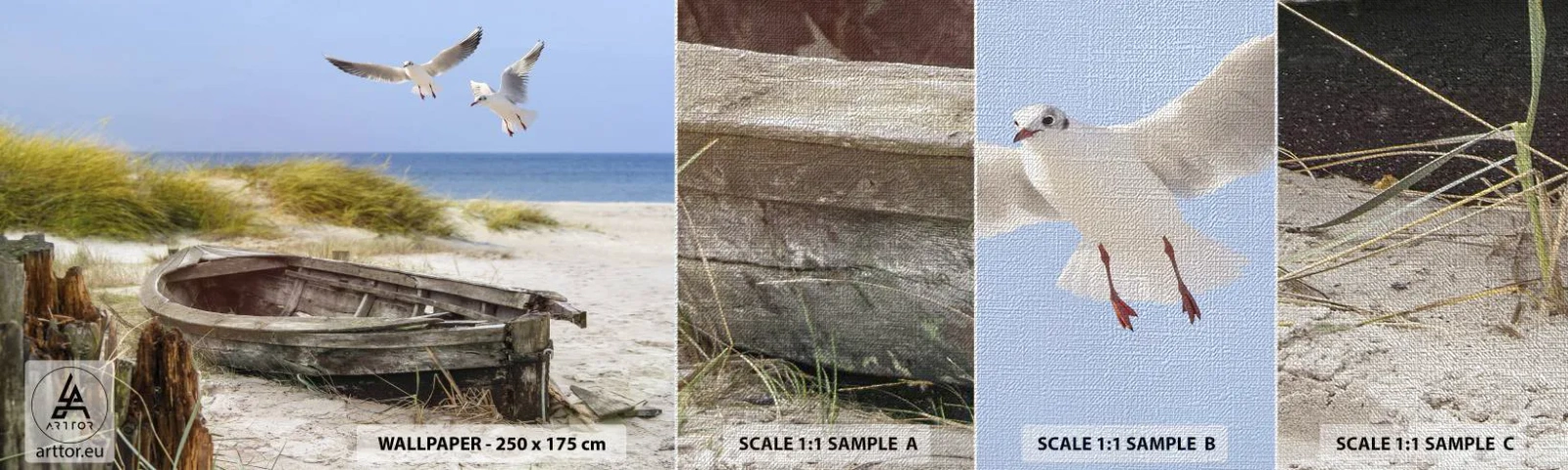 Prøve Fototapet Premium Canvas - Badet i vinden - Landskab, Strand, Klitter - 100x30 cm