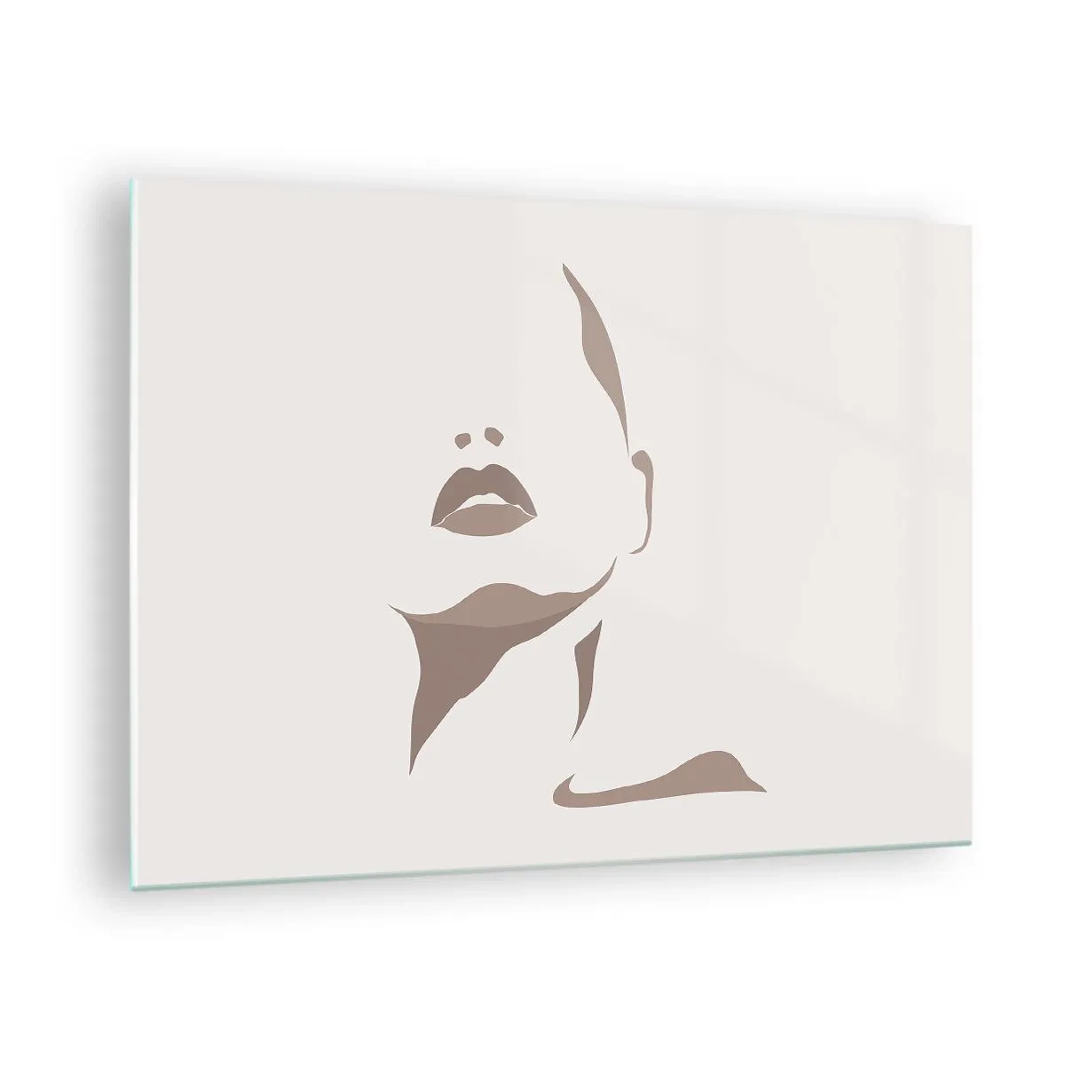 Billede på glas - Omrids af en kvindes ansigt og hals i minimalistisk stil - 70x50cm - Skabt af lys og skygge - Moderne vægdekoration til stue og soveværelse ARTTOR