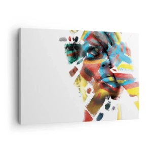 Lærredstryk - Billede på lærred - Abstrakt portræt i levende farver - 70x50cm - Farverig personlighed - Moderne vægdekoration til stue og soveværelse ARTTOR
