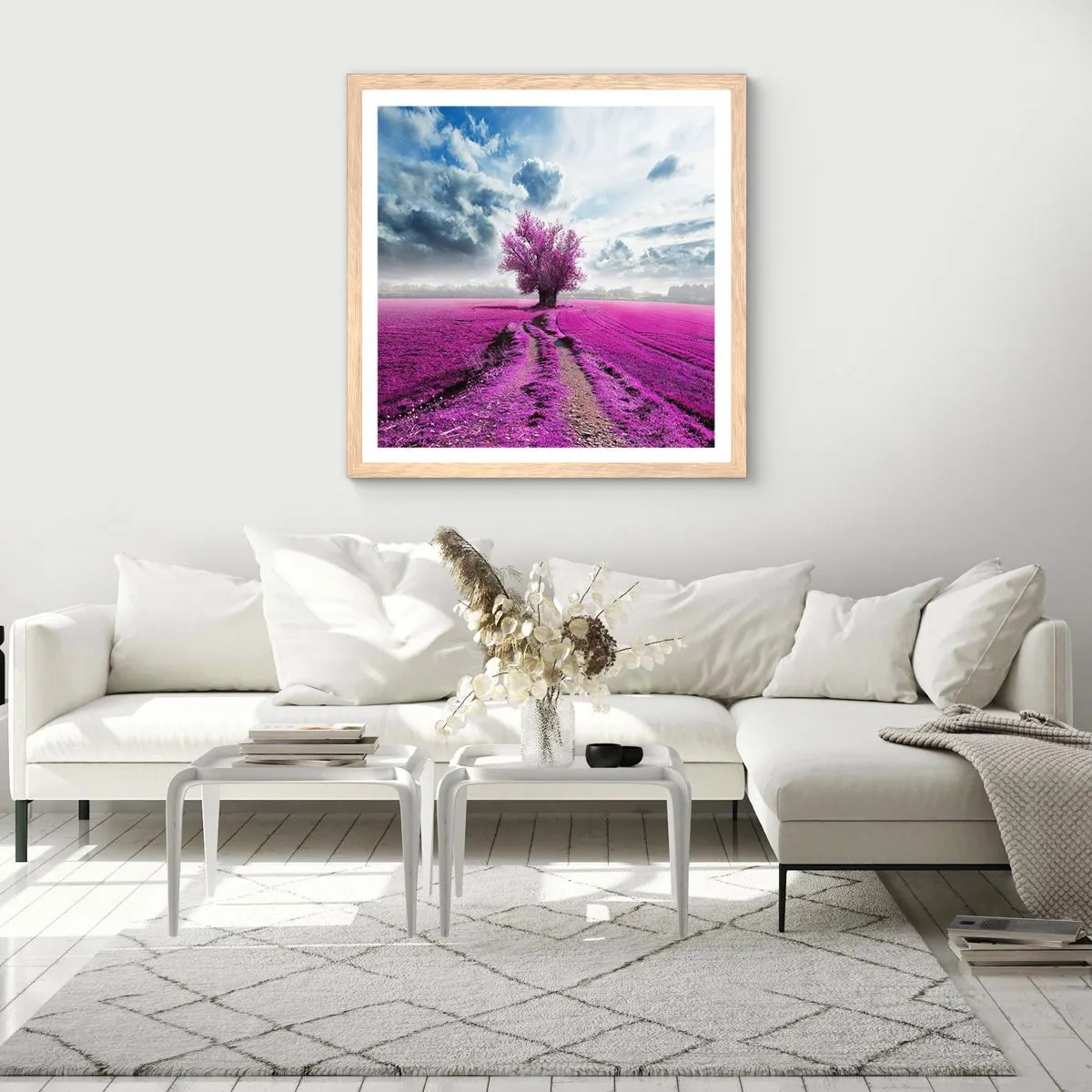 Plakat i ramme af lyst egetræ - Hedeslette - charmerende - 40x40 cm